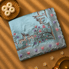 Pure Raw Silk with German Silver Border and Embroidery