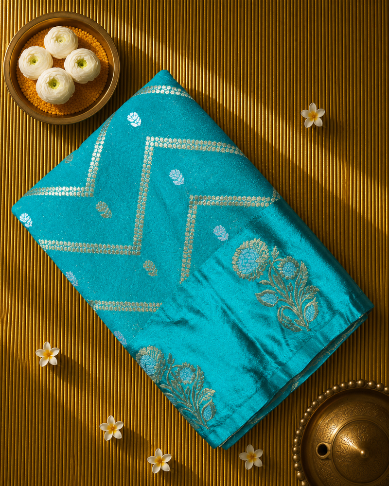 Crepe Saree with Contrast Blouse , Rich Pallu and Satin Border