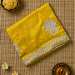 Yellow Pure Raw Silk Saree with Classic Embroidery