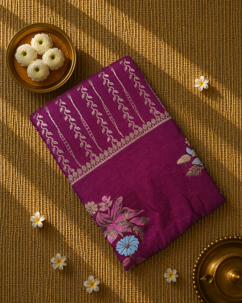 Premium Semi Mysore Crepe with Woven Meena Butis and Rich Pallu