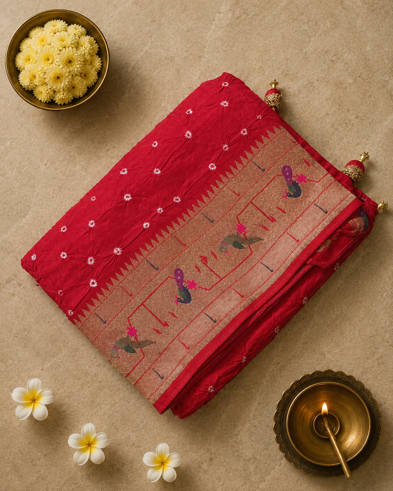 Bandhani Saree with Pithani Border