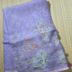 Kora Silk Printed Saree with Aari Work