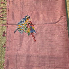 Tussar Silk Saree with Zari Checks and Embroidery