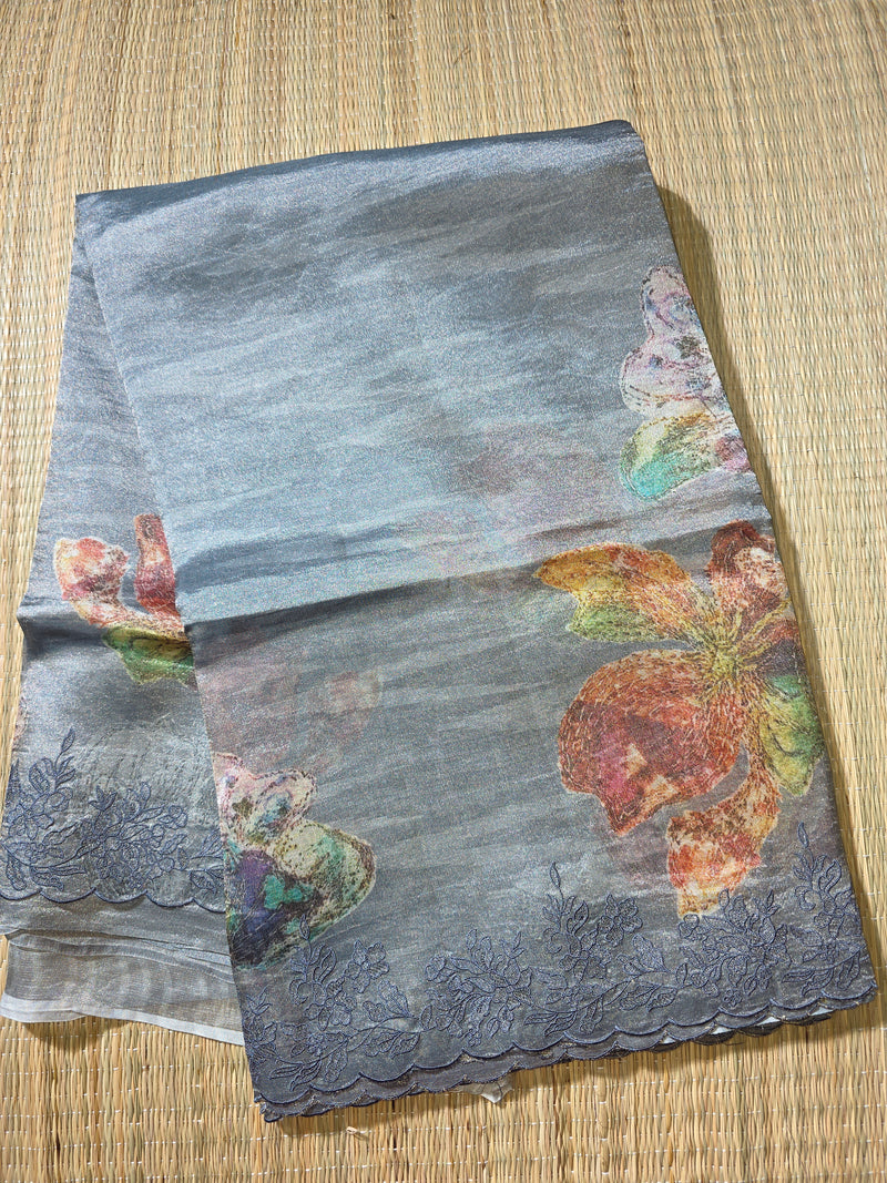 Pure Tissue Saree in Digital Print and Work on Border