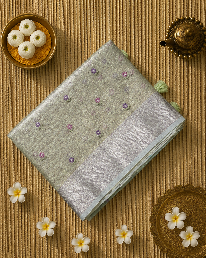 Kota Tissue Saree with Embroidery