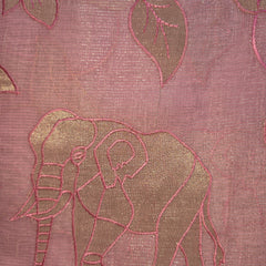 Pink Linen Tissue Saree with all over Applique work
