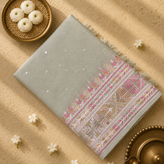 Linen Tissue Saree with Embroidery and Mirror Work