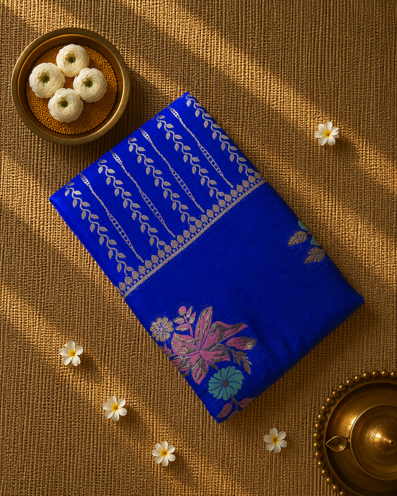 Premium Semi Mysore Crepe with Woven Meena Butis and Rich Pallu