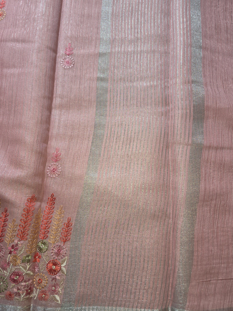 Linen Tissue Saree with Embroidery