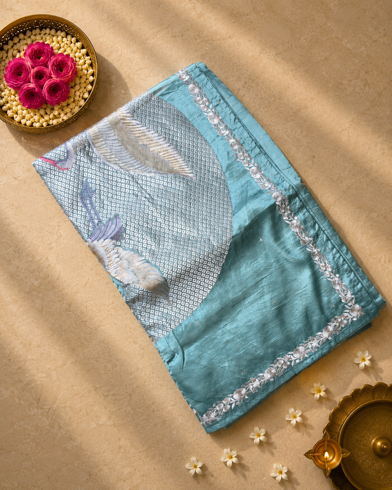 Pure Raw Silk Saree with Falcon Embroidered Pallu