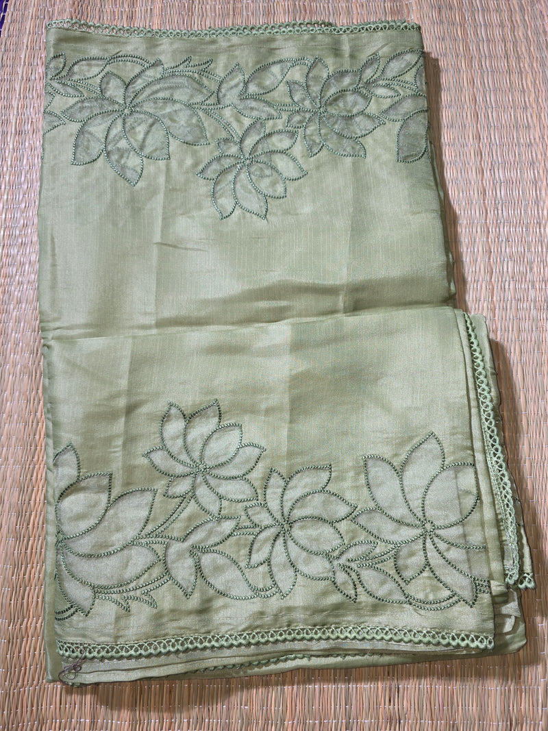 Soft Tussar Silk Saree with Applique work in organza