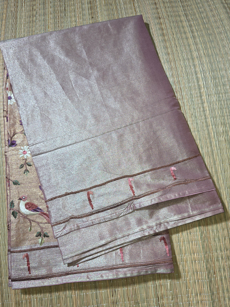 Pure Kora Tissue Saree with Muniya Border and Heavy Embriodery