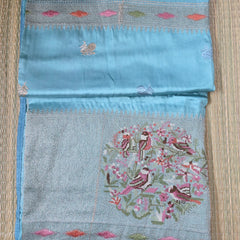 Pure Raw Silk Saree with 10 inch German Silver Border and Petit Point Work