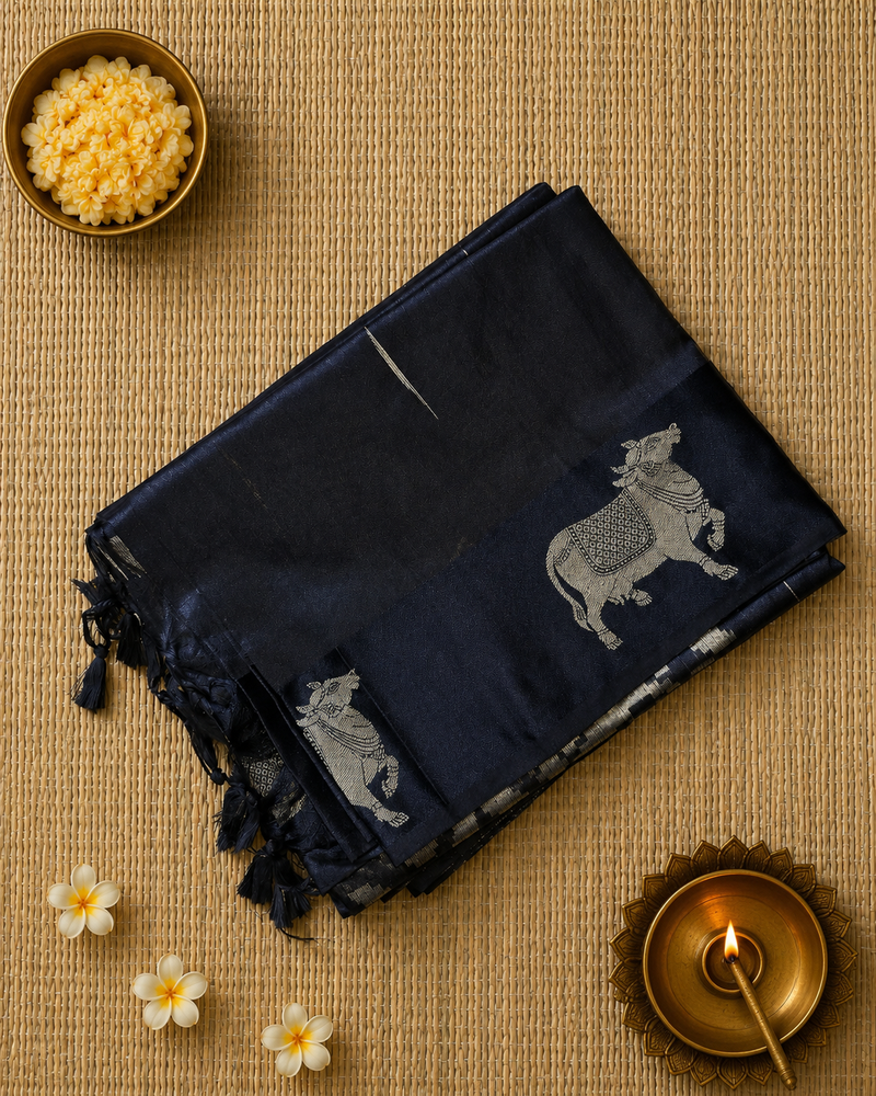 Tussar Silk Saree with Beautiful Pichwai Border and Pallu
