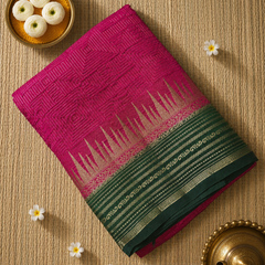Premium Semi Mysore Crepe with Vintage Temple Border and Rich Pallu