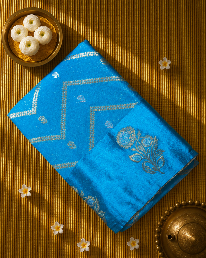 Crepe Saree with Contrast Blouse , Rich Pallu and Satin Border