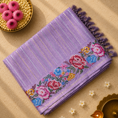Tussar Silk Saree with Embroidery and Zari Stripes