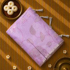 Pink Linen Tissue Saree with all over Applique work