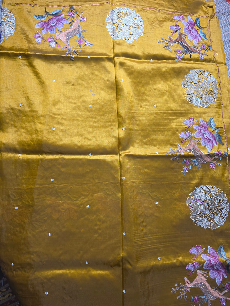 Pure Raw Silk Saree with Cutwork and Embroidery