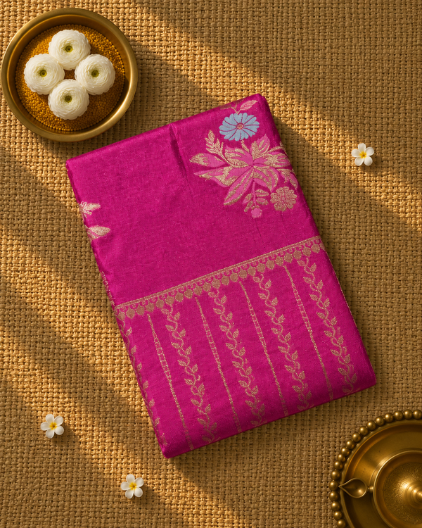Premium Semi Mysore Crepe with Woven Meena Butis and Rich Pallu