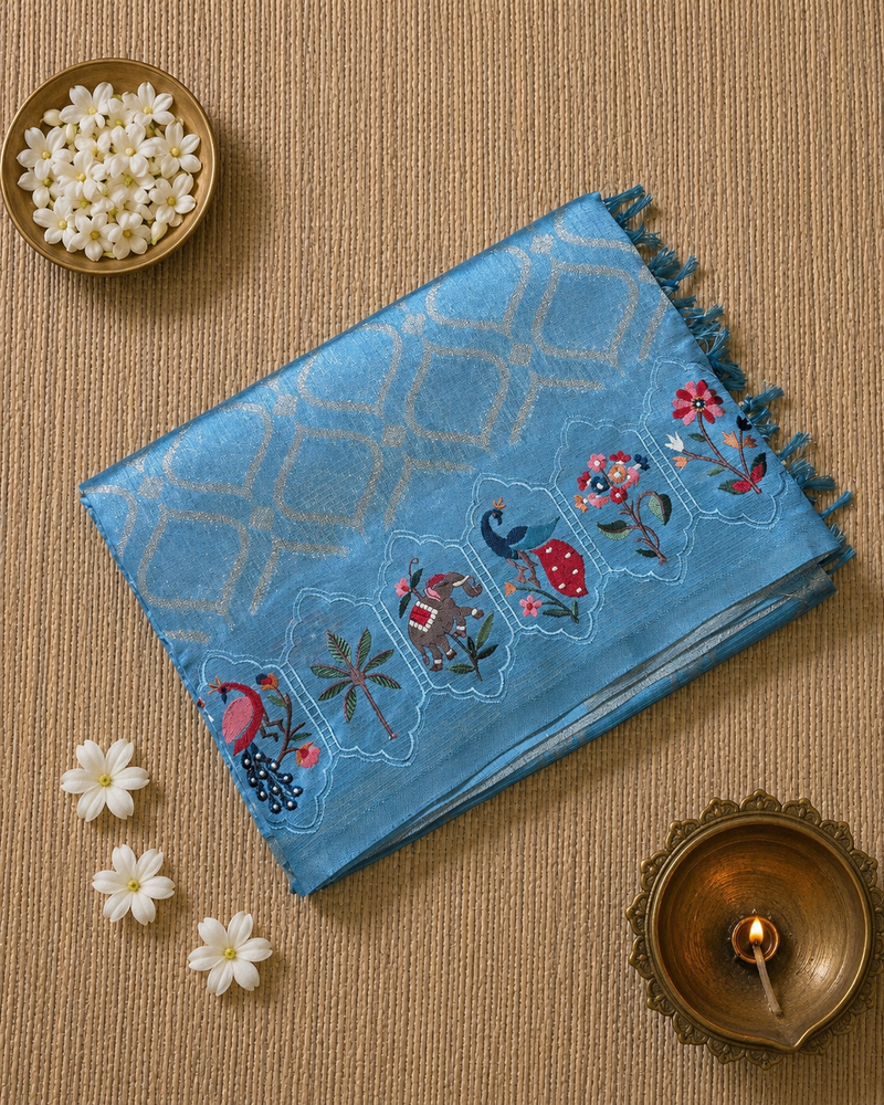 Pure Kota Doria Saree with Embroidery