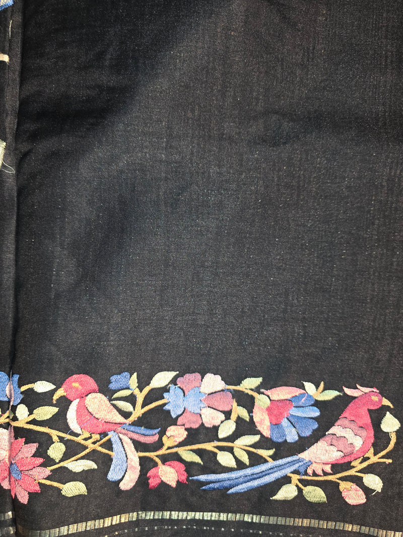 Tussar Silk Saree with Embroidery and Zari Checks