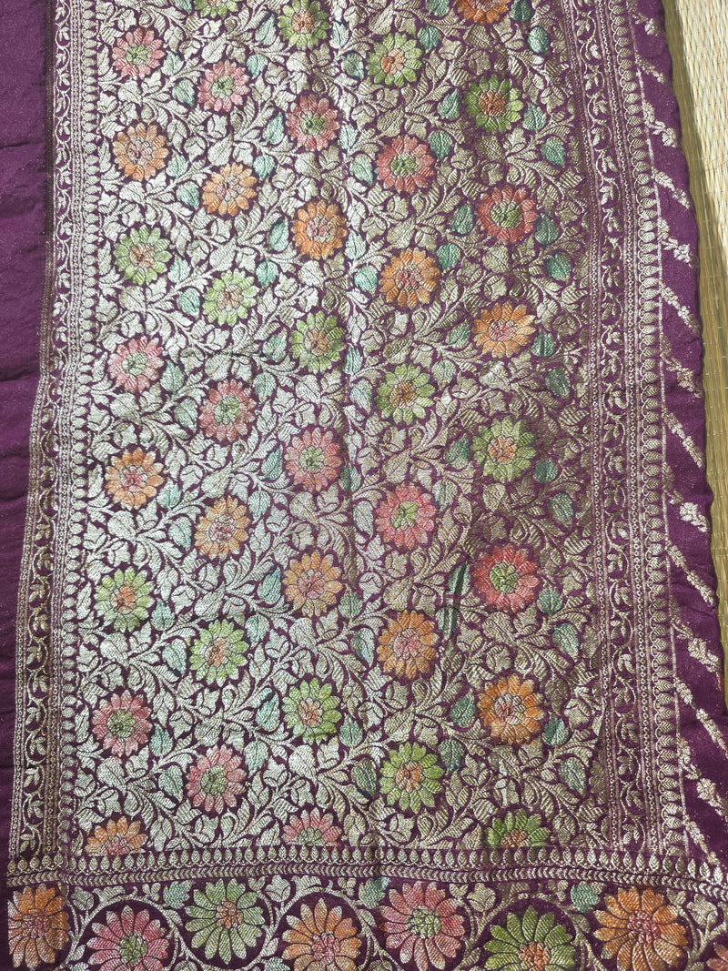Khaddi Chiffon Saree with Brush Paint and Meena Pallu and Blouse
