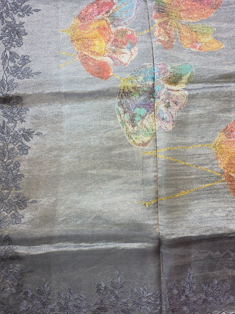 Pure Tissue Saree in Digital Print and Work on Border