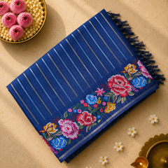Tussar Silk Saree with Embroidery and Zari Stripes