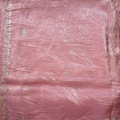 Crush Tissue Saree with Pita Work and Contrast Gold Blouse