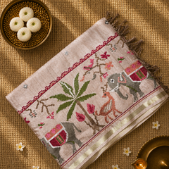 Pure Handloom Tussar Silk Saree with Embroidery and sequins in Muslin Pallu