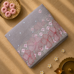 Crush Tissue Saree with Thread and Mirror Work