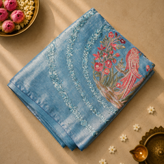 Pure Tissue Saree with Embroidered Pallu and Blouse