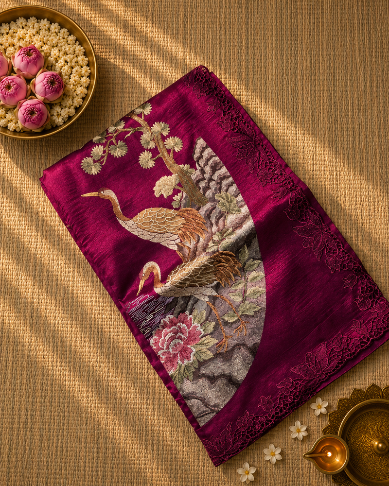 Pure Raw Silk Saree with Embroidery