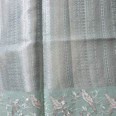 Linen Zari Saree with Pretty Bird Embroidery