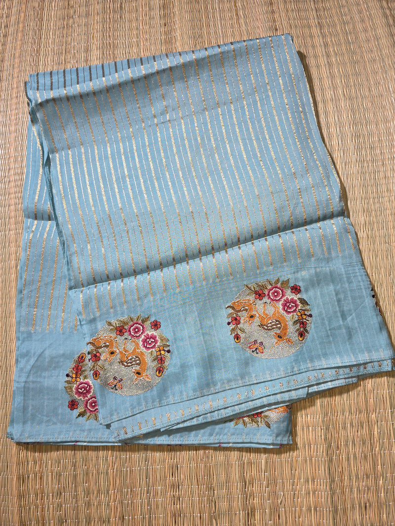 Pure Banarasi Tissue Saree with Petit Point Embroidery