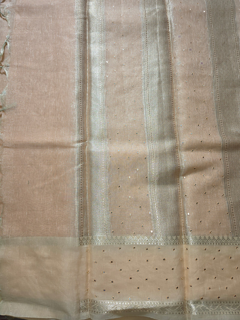 Linen Tissue Saree with Mirror work