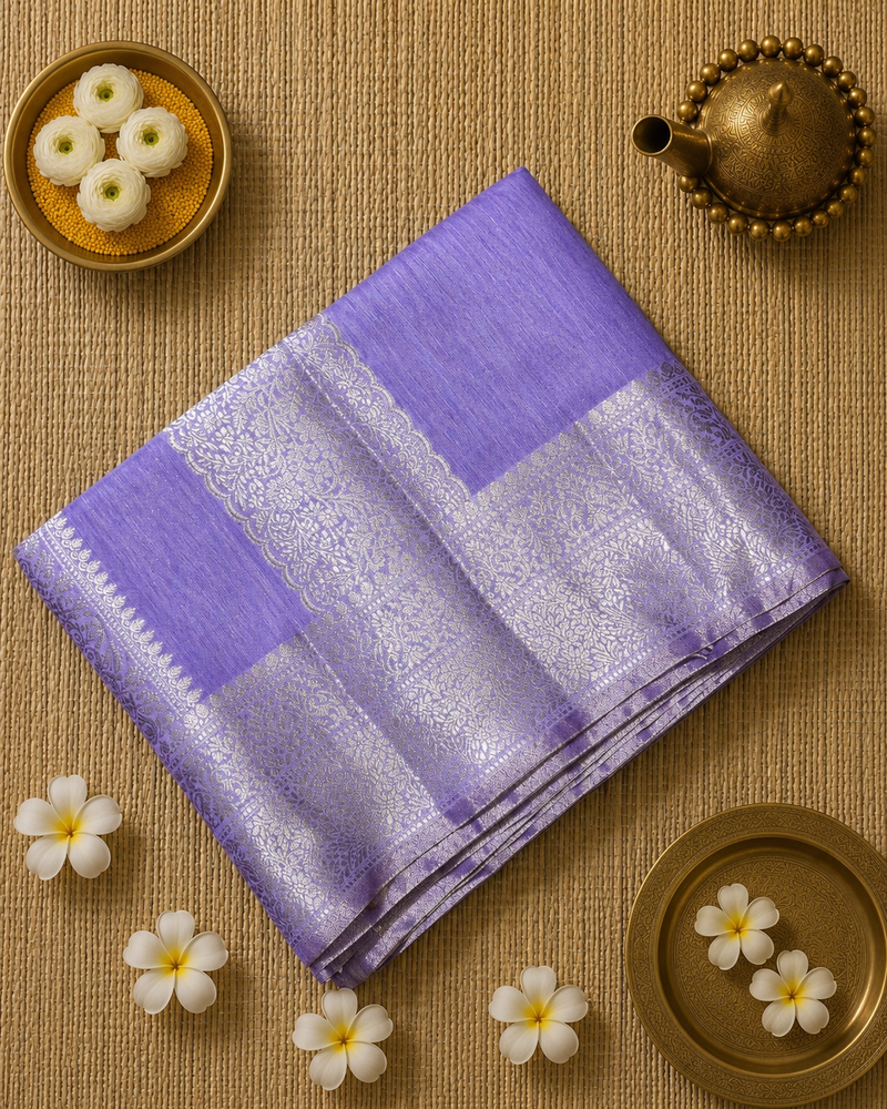 Tussar Saree with Vertical Zari Weaving and Rich Pallu