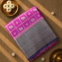 Premium Semi Mysore Crepe with Elephant motifs ,Rich Pallu and Ganga Jamuna Border