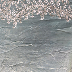 Blue Crush Tissue Saree with Brush painted Applique work and Embroidery