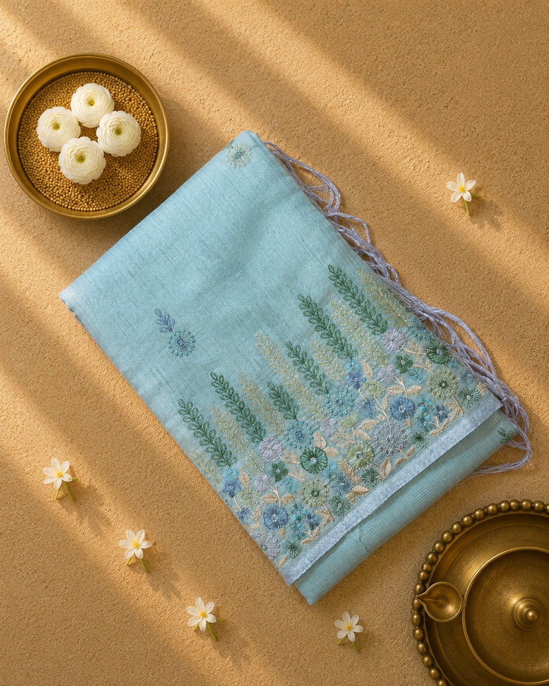 Linen Tissue Saree with Embroidery