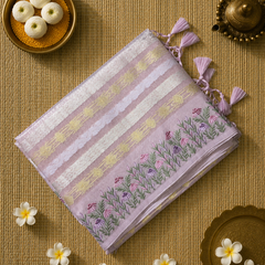 Kota Tissue Saree with Zari Weaving and Embroidery