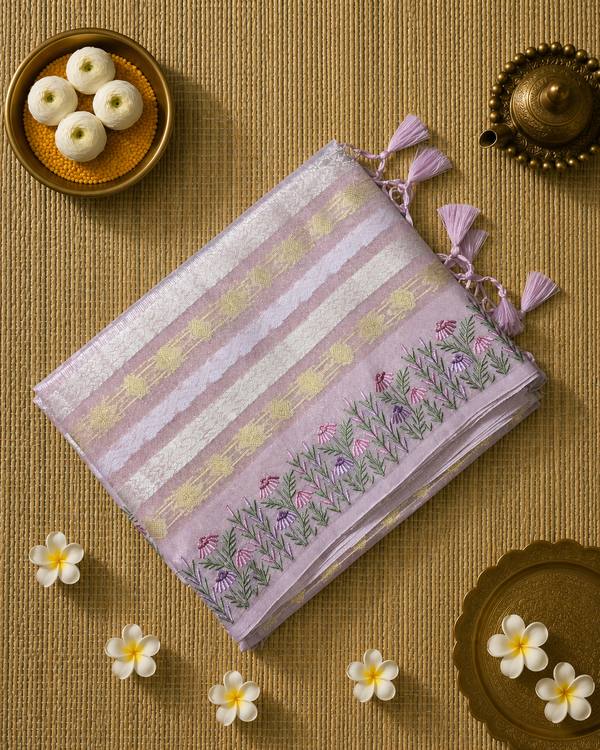 Kota Tissue Saree with Zari Weaving and Embroidery
