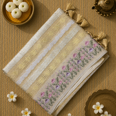 Kota Tissue Saree with Zari Weaving and Embroidery