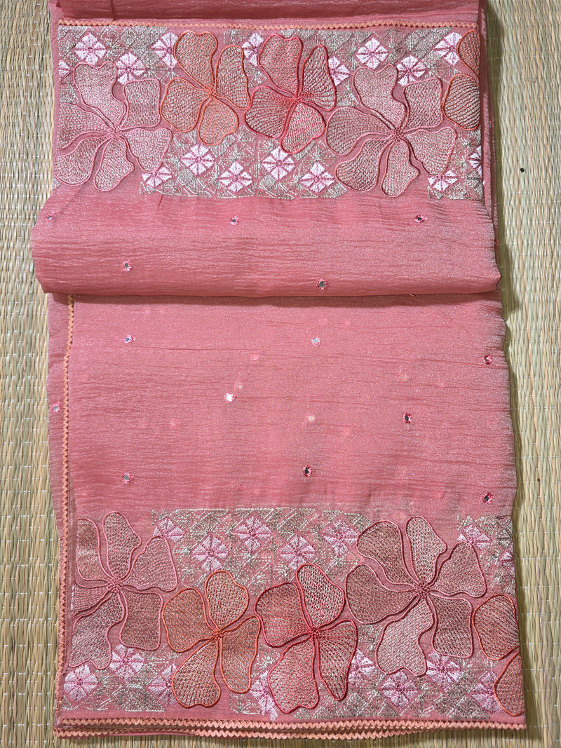 Crush Tissue Saree with Thread and Mirror Work