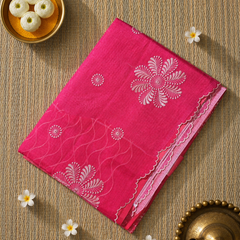Kota Silk Saree with Scallop Border and Thread Embroidery