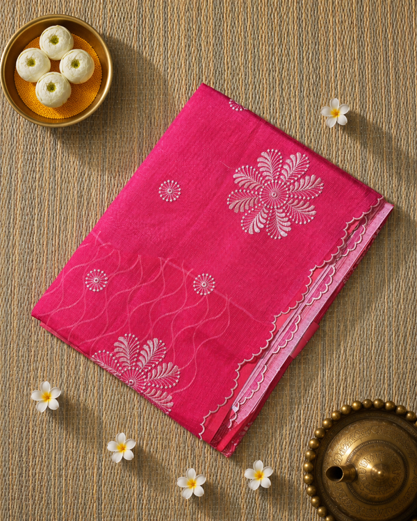 Kota Silk Saree with Scallop Border and Thread Embroidery