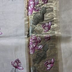 Kora Saree with all over Motifs and Tissue Blouse