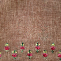 Linen Sari with Embroidered Motifs and Contrast Blouse