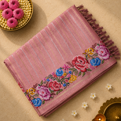 Tussar Silk Saree with Embroidery and Zari Stripes